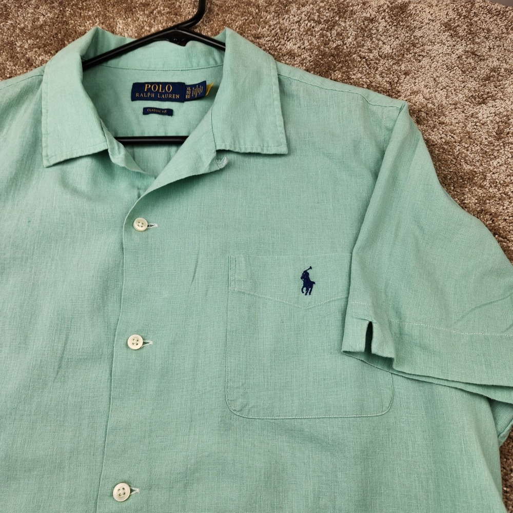 Polo Ralph Lauren Mens XL Classic Fit Linen Cotton Mint Green Button Down Shirt